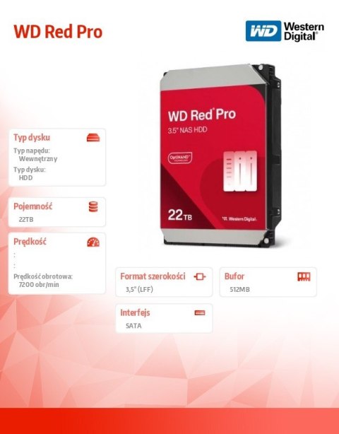 Western Digital Dysk HDD Red Pro 22TB 3,5 512MB SATAIII/7200rpm Western Digital Dysk HDD Red Pro 22TB 3,5 512MB SATAIII/7200rpm