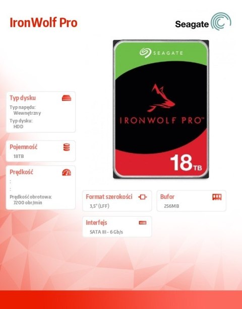 Seagate Dysk IronWolf Pro 18TB 3,5 ST18000NT001