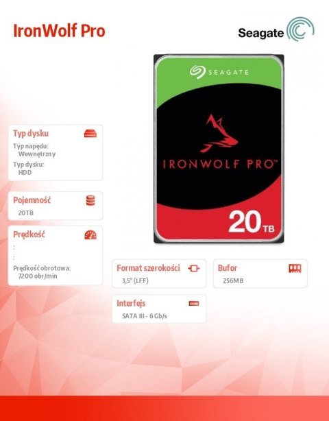 Seagate Dysk IronWolf Pro 20TB 3,5 SATA ST20000NT001 Seagate Dysk IronWolf Pro 20TB 3,5 SATA ST20000NT001