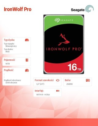 Seagate Dysk IronWolfPro 16TB 3.5'' 256MB ST16000NT001