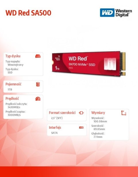 Western Digital Dysk Red SSD 2 TB SN700 2280 NVMe M.2 PCIe Western Digital Dysk Red SSD 2 TB SN700 2280 NVMe M.2 PCIe