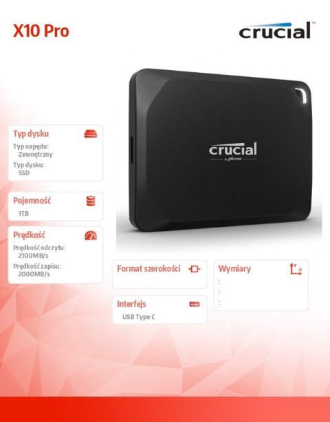 Crucial Dysk SSD X10 Pro 1TB USB-C 3.2 Gen2 2x2 Crucial Dysk SSD X10 Pro 1TB USB-C 3.2 Gen2 2x2