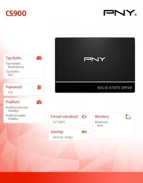 PNY Dysk SSD 1TB 2,5 SATA3 SSD7CS900-1TB-RB PNY Dysk SSD 1TB 2,5 SATA3 SSD7CS900-1TB-RB
