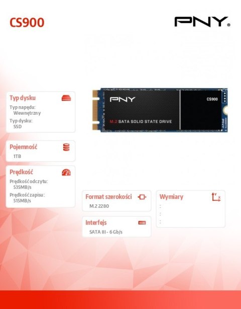 PNY Dysk SSD 1TB XLR8 M.2 CS900 M280CS900-1TB-RB PNY Dysk SSD 1TB XLR8 M.2 CS900 M280CS900-1TB-RB