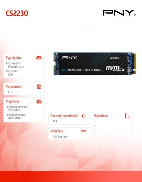 PNY Dysk SSD 1TB M.2 2280 CS2230 M280CS2230-1TB-RB PNY Dysk SSD 1TB M.2 2280 CS2230 M280CS2230-1TB-RB