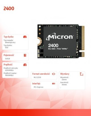 Micron Dysk SSD 2400 512GB NVMe M.2 22x30mm