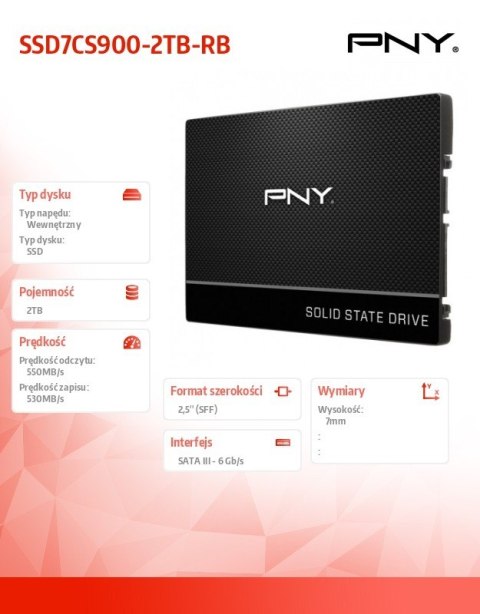 PNY Dysk SSD 2TB 2,5 SATA3 SSD7CS900-2TB-RB PNY Dysk SSD 2TB 2,5 SATA3 SSD7CS900-2TB-RB