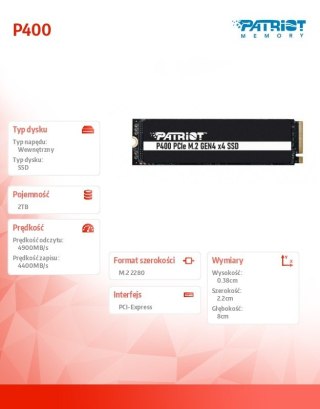 Patriot Dysk SSD 2TB P400 4900/4400 MB/s 2280 M.2 PCIe Gen4