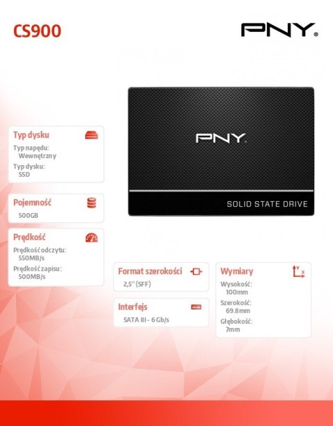 PNY Dysk SSD 500GB 2,5 SATA3 SSD7CS900-500-RB PNY Dysk SSD 500GB 2,5 SATA3 SSD7CS900-500-RB