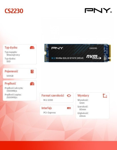 PNY Dysk SSD 500GB M.2 2280 CS2230 M280CS2230-500-RB PNY Dysk SSD 500GB M.2 2280 CS2230 M280CS2230-500-RB