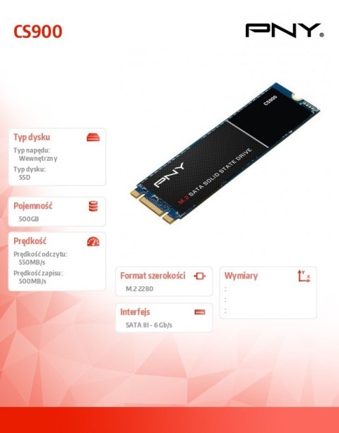 PNY Dysk SSD 500GB M.2 CS900 M280CS900-500-RB PNY Dysk SSD 500GB M.2 CS900 M280CS900-500-RB