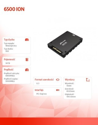 Micron Dysk SSD 6500 ION 30720GB NVMe U.3 15mm Single Pack