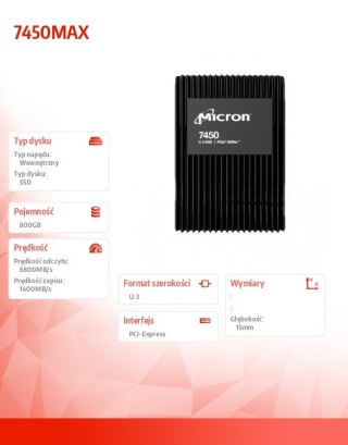 Micron Dysk SSD 800GB 7450MAX NVMe U.3 MTFDKCC800TFS-1BC1ZABYY