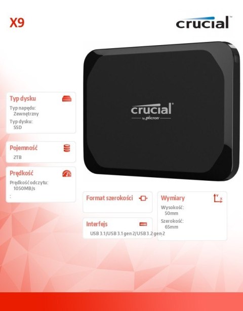 Crucial Dysk SSD X9 2TB USB-C 3.2 Gen2 Crucial Dysk SSD X9 2TB USB-C 3.2 Gen2