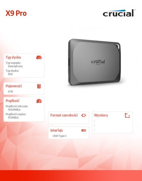 Crucial Dysk SSD X9 Pro 4TB USB-C 3.2 Gen2 Crucial Dysk SSD X9 Pro 4TB USB-C 3.2 Gen2