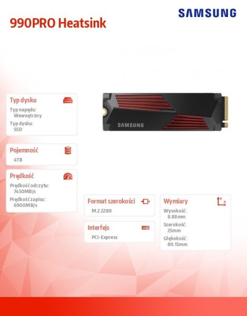 Samsung Dysk SSD 990PRO Heatsink NVMe 4TB MZ-V9P4T0CW Samsung Dysk SSD 990PRO Heatsink NVMe 4TB MZ-V9P4T0CW