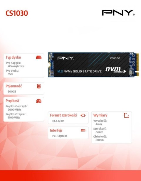 PNY Dysk SSD CS1030 500GB M.2 2280 PNY Dysk SSD CS1030 500GB M.2 2280