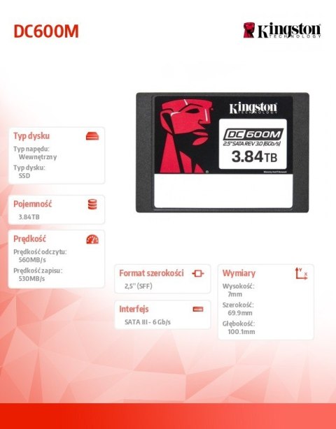 Kingston Dysk SSD DC600M 3840GB Kingston Dysk SSD DC600M 3840GB