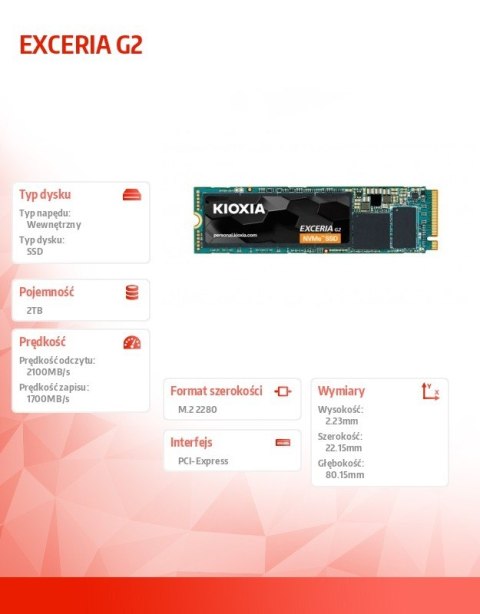 Kioxia Dysk SSD Exceria G2 2TB NVMe Kioxia Dysk SSD Exceria G2 2TB NVMe