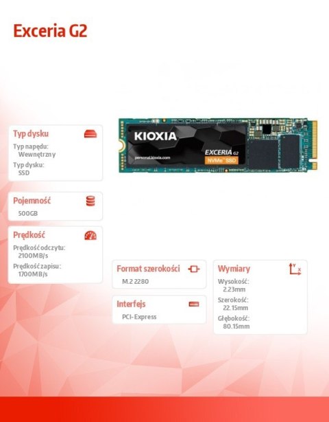 Kioxia Dysk SSD Exceria G2 500GB NVMe Kioxia Dysk SSD Exceria G2 500GB NVMe