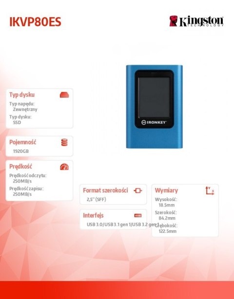 Kingston Dysk SSD IKVP80ES 1920GB USB3.2 Gen1 Szyfrowany