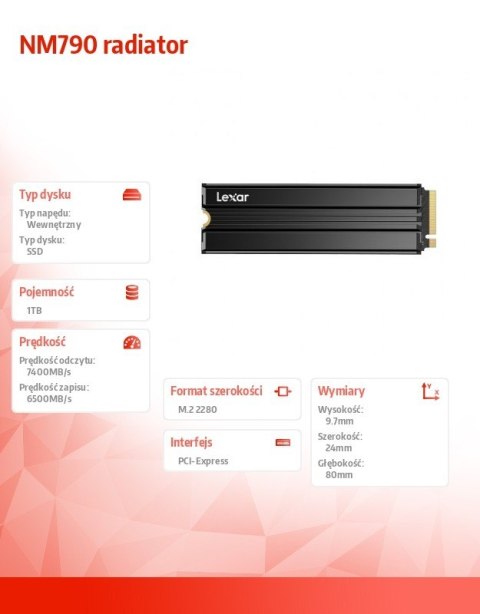 Lexar Dysk SSD NM790 1TB radiator PCIeGen4x4 7400/6500MB/s Lexar Dysk SSD NM790 1TB radiator PCIeGen4x4 7400/6500MB/s