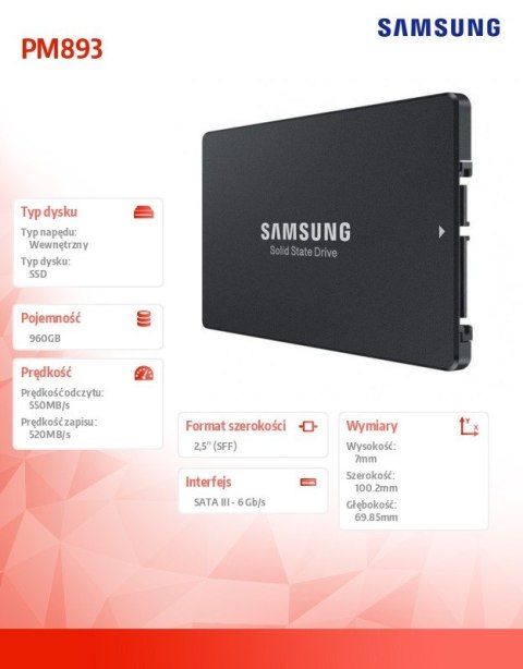 Samsung Dysk SSD PM893 960GB MZ7L3960HCJR-00W07 Samsung Dysk SSD PM893 960GB MZ7L3960HCJR-00W07