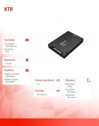 Micron Dysk SSD XTR 1920GB NVMe U.3 15mm 30DWPD Single Pack