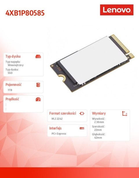 Lenovo Dysk SSD wewnętrzny 1TB PCIe G4x4 2242 4XB1P80585 Lenovo Dysk SSD wewnętrzny 1TB PCIe G4x4 2242 4XB1P80585