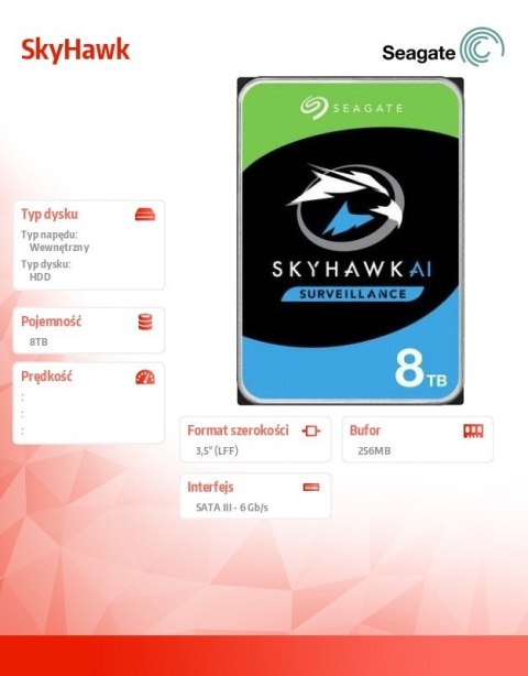 Seagate Dysk SkyHawk 8TB 3,5 cali 256MB ST8000VX010 Seagate Dysk SkyHawk 8TB 3,5 cali 256MB ST8000VX010