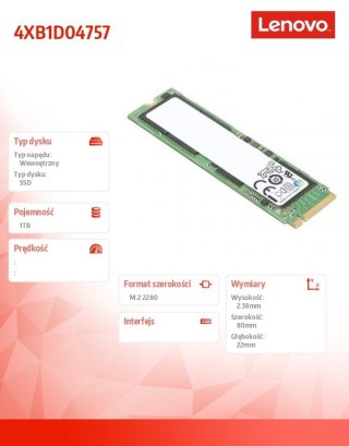 Lenovo Dysk ThinkPad 1TB SSD OPAL2 PCIe Gen4 M.2 2280 4XB1D04757