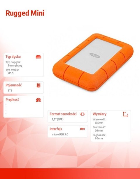 LaCie Dysk zewnętrzny Rugged 5TB USB 3.0 2,5 STJJ5000400 LaCie Dysk zewnętrzny Rugged 5TB USB 3.0 2,5 STJJ5000400