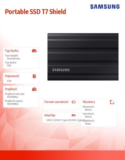 Samsung Dysk zewnętrzny SSD Portable SSD T7 Shield USB3.2 czarny