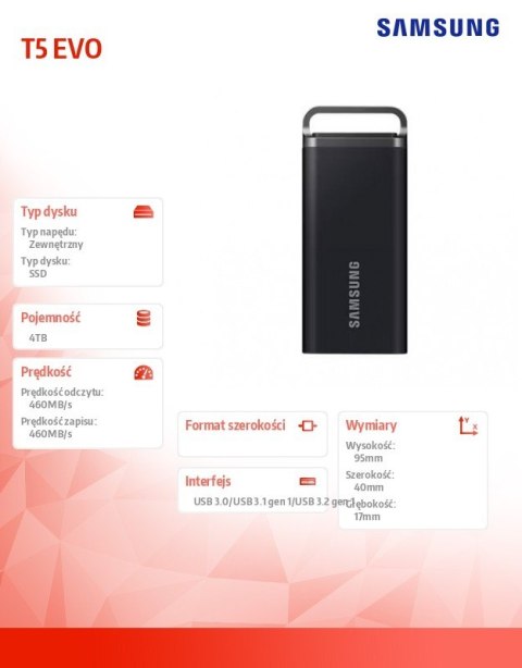 Samsung Dysk zewnętrzny SSD Portable T5 EVO 4TB USB3.2 GEN.1 czarny