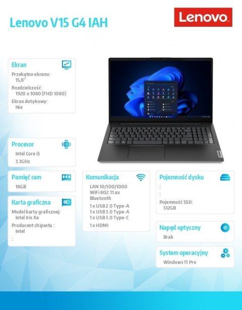 Lenovo Laptop V15 G4 83FS0015PB W11Pro i5-12500H/16GB/512GB/INT/15.6 FHD/Business Black/3YRS OS