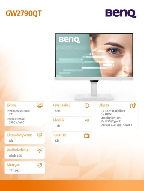 Benq Monitor 27 cali GW2790QT 2K 5ms/IPS/HDMI/100Hz Benq Monitor 27 cali GW2790QT 2K 5ms/IPS/HDMI/100Hz