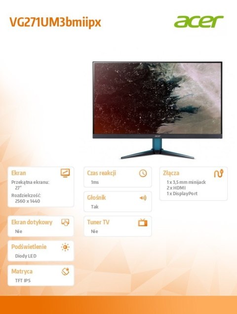 Acer Monitor 27 cali Nitro VG271U M3 VG271UM3bmiipx