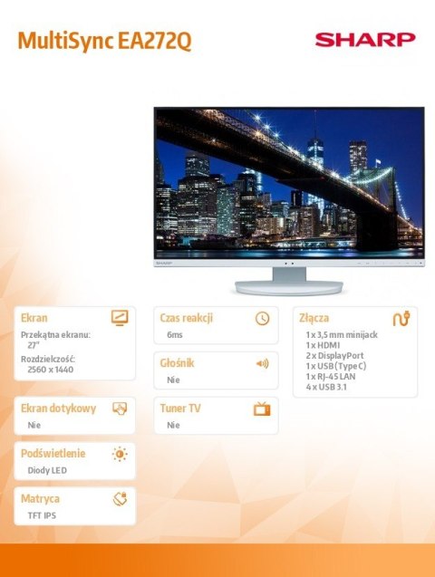 Sharp Monitor MultiSync EA272QW 27 cali biały