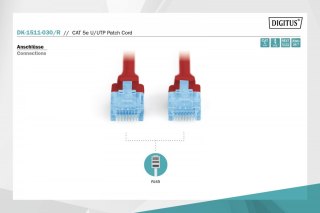 Digitus Patch cord kat.5e UTP, CU, AWG 26/7 3m Czerwony