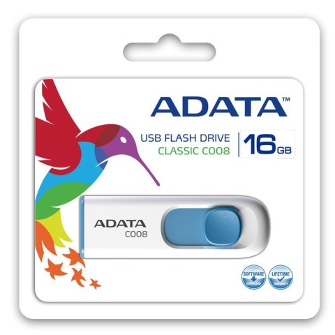 Adata Pendrive DashDrive Classic C008 16GB USB2.0 biało-niebieski Adata Pendrive DashDrive Classic C008 16GB USB2.0 biało-niebieski