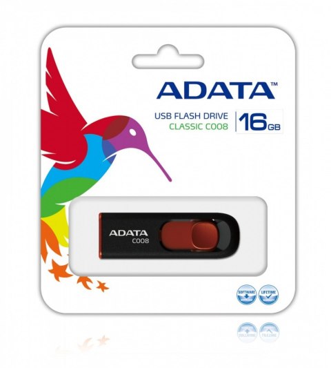 Adata Pendrive DashDrive Classic C008 16GB USB2.0 czarno-czerwony Adata Pendrive DashDrive Classic C008 16GB USB2.0 czarno-czerwony