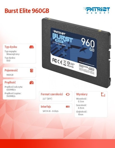 Patriot SSD 960GB Burst Elite 450/320MB/s SATA III 2.5 Patriot SSD 960GB Burst Elite 450/320MB/s SATA III 2.5