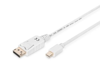Digitus Kabel połączeniowy Displayport 1080p 60Hz FHD Typ miniDP/DP M/M 3m Biały