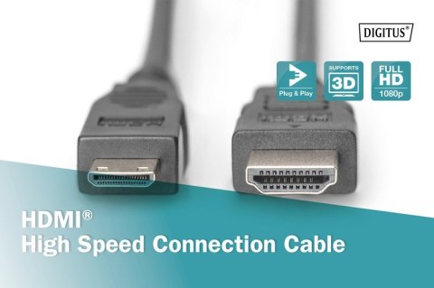Digitus Kabel połączeniowy HDMI HighSpeed 1080p 60Hz FHD Typ HDMI A/HDMI C M/M 2m Czarny