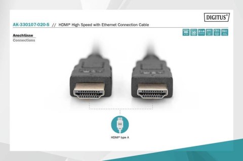 Digitus Kabel połączeniowy HDMI HighSpeed z Ethernetem 4K 60Hz UHD Typ HDMI A/HDMI A M/M 2m Czarny Digitus Kabel połączeniowy HDMI HighSpeed z Ethernetem 4K 60Hz UHD Typ HDMI A/HDMI A M/M 2m Czarny