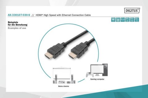 Digitus Kabel połączeniowy HDMI HighSpeed z Ethernetem 4K 60Hz UHD Typ HDMI A/HDMI A M/M 3m Czarny Digitus Kabel połączeniowy HDMI HighSpeed z Ethernetem 4K 60Hz UHD Typ HDMI A/HDMI A M/M 3m Czarny