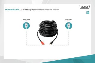 Digitus Kabel połączeniowy HDMI HighSpeed ze wzmacniaczem 1080p 60Hz FHD Typ HDMI A/HDMI A M/M 30m Czarny