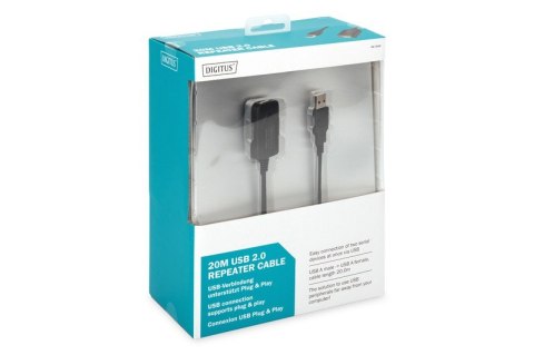 Digitus Kabel przedłużający USB 2.0 HighSpeed Typ USB A/USB A M/Ż aktywny 20m Czarny Digitus Kabel przedłużający USB 2.0 HighSpeed Typ USB A/USB A M/Ż aktywny 20m Czarny