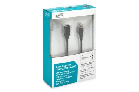 Digitus Kabel przedłużający USB 2.0 HighSpeed Typ USB A/USB A M/Ż aktywny, czarny 15m Digitus Kabel przedłużający USB 2.0 HighSpeed Typ USB A/USB A M/Ż aktywny, czarny 15m