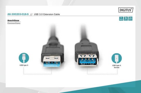 Digitus Kabel przedłużający USB 3.1 Gen.1 SuperSpeed 5Gbps Typ USB A/USB A M/Ż czarny 1,8m Digitus Kabel przedłużający USB 3.1 Gen.1 SuperSpeed 5Gbps Typ USB A/USB A M/Ż czarny 1,8m